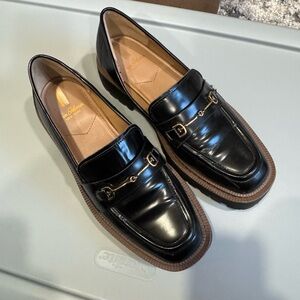 Sam Edelman Black Leather Loafers with Gold Accents